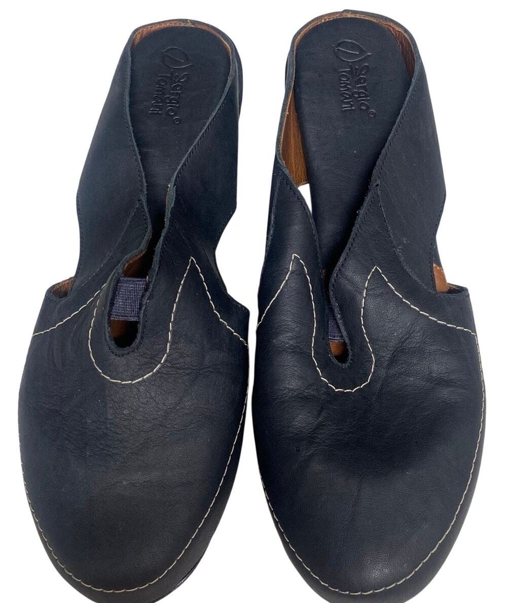 Sergio Tomani Women's Black Leather, Slip-on Slide, Size 10-10.5, Handmade